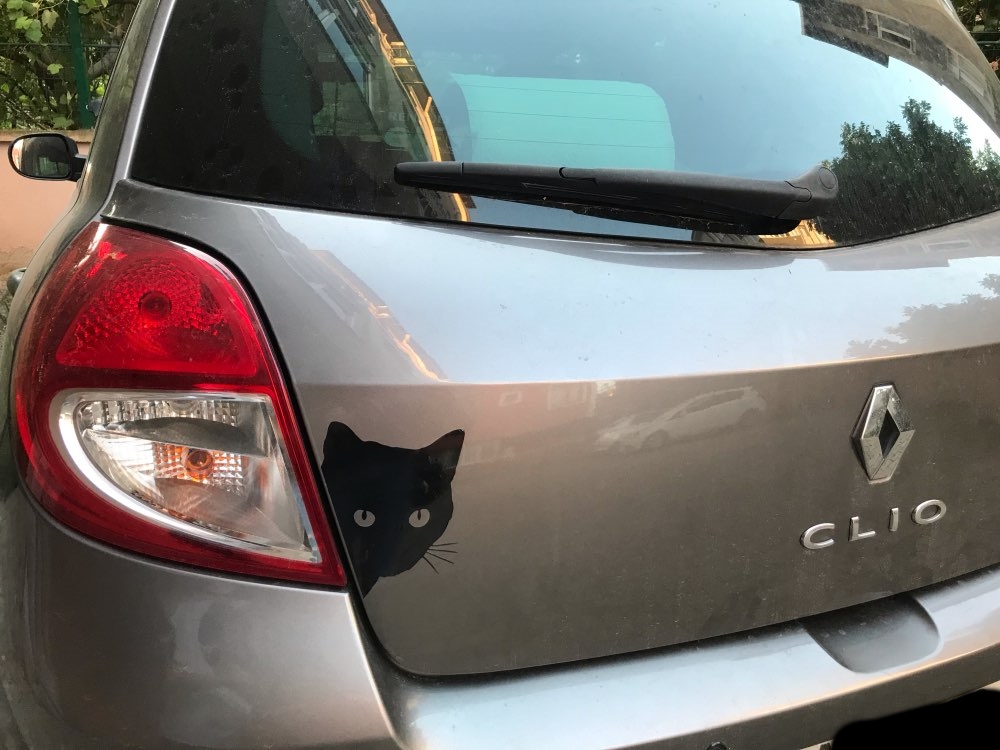 Наклейка Кот на авто Чёрная ,Белая светоотражающая
